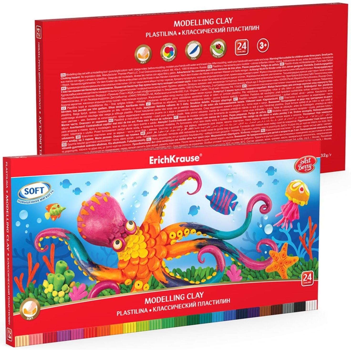 Пластилин 24 цвета, 432г, ErichKrause ArtBerry, со стеком, в картонной упаковке