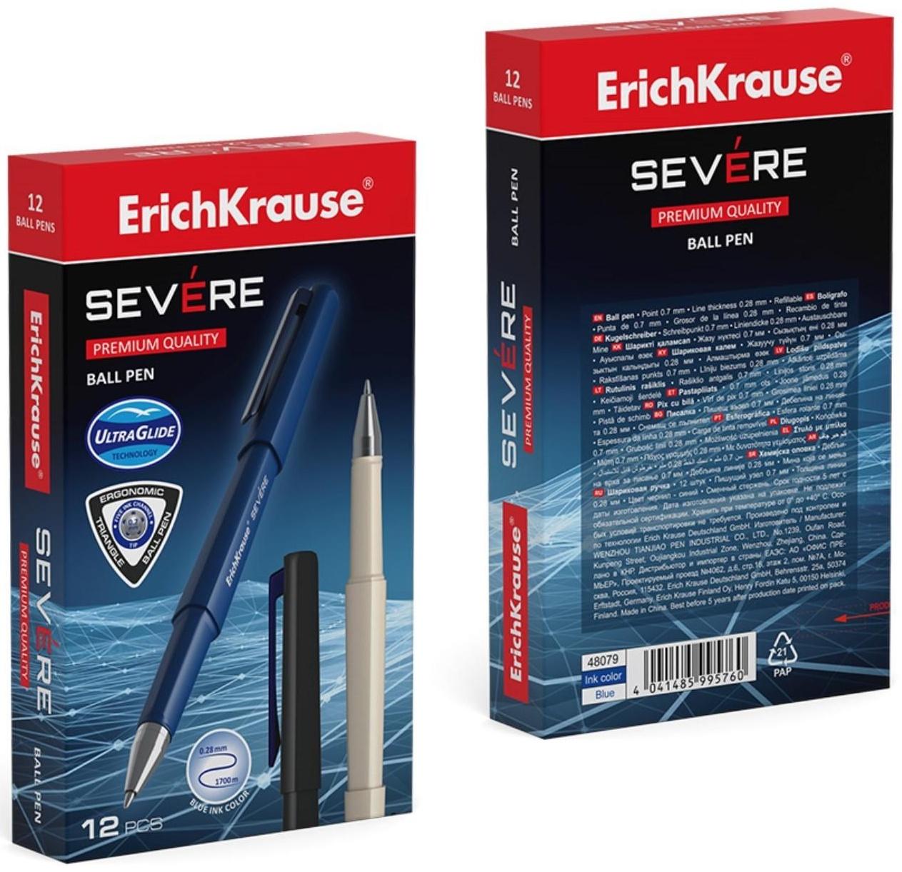 Ручка шариковая ErichKrause Severe, Ultra Glide Technology, узел 0,7 мм, чернила синие, корпус трехграный Soft-touch, супермягкое письмо