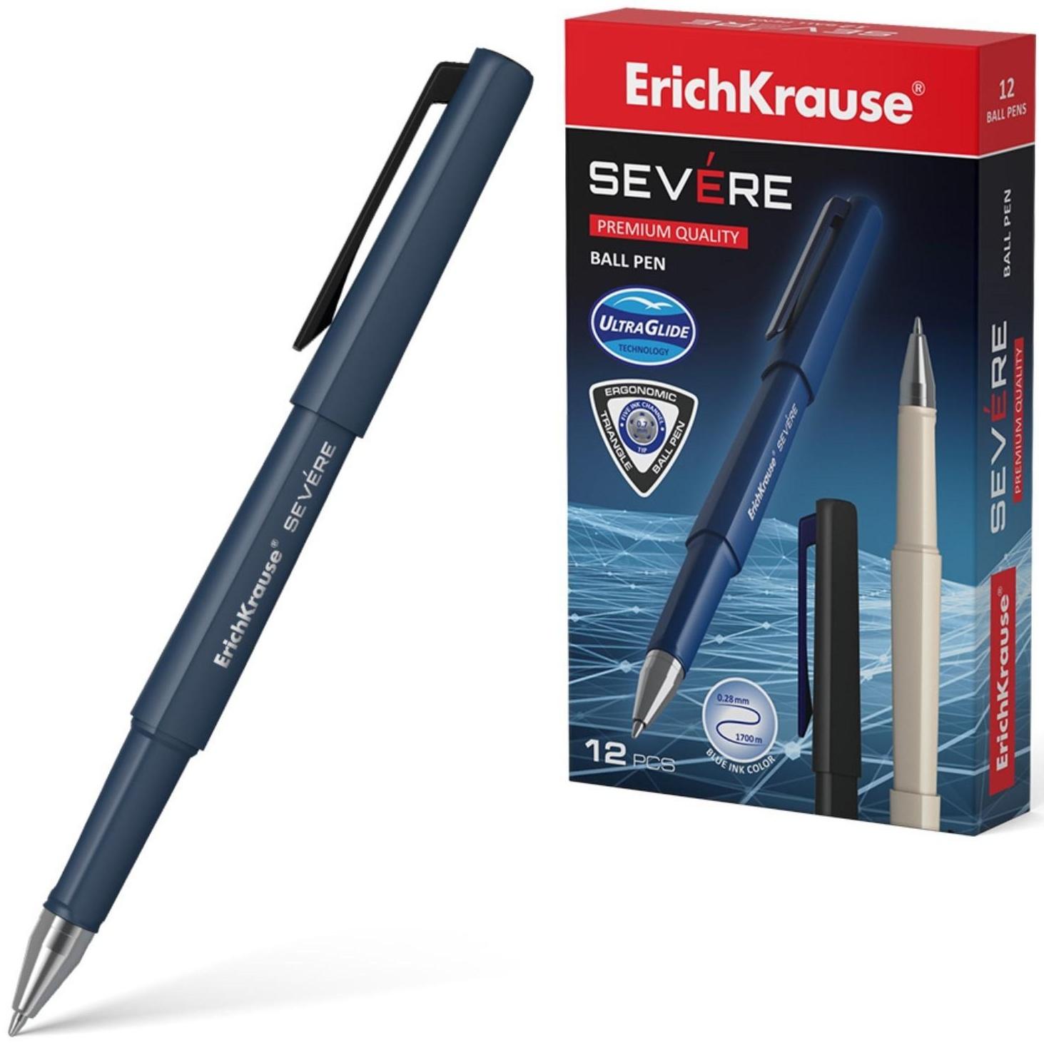 Ручка шариковая ErichKrause Severe, Ultra Glide Technology, узел 0,7 мм, чернила синие, корпус трехграный Soft-touch, супермягкое письмо