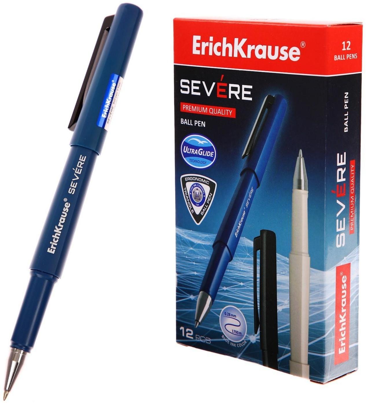 Ручка шариковая ErichKrause Severe, Ultra Glide Technology, узел 0,7 мм, чернила синие, корпус трехграный Soft-touch, супермягкое письмо