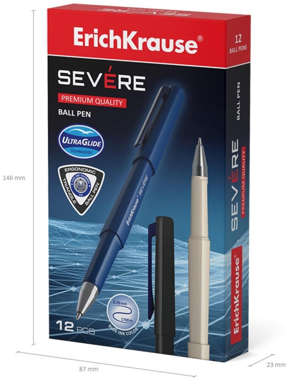 Ручка шариковая ErichKrause Severe, Ultra Glide Technology, узел 0,7 мм, чернила синие, корпус трехграный Soft-touch, супермягкое письмо