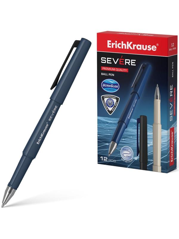 Ручка шариковая ErichKrause Severe, Ultra Glide Technology, узел 0,7 мм, чернила синие, корпус трехграный Soft-touch, супермягкое письмо