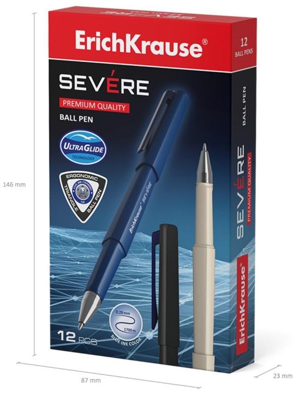 Ручка шариковая ErichKrause Severe, Ultra Glide Technology, узел 0,7 мм, чернила синие, корпус трехграный Soft-touch, супермягкое письмо
