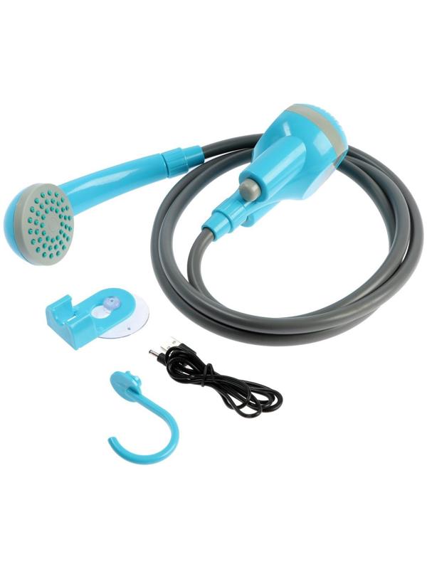 Портативный походный душ ZEIN: лейка, шланг, помпа с USB-кабелем, держатель, крючок