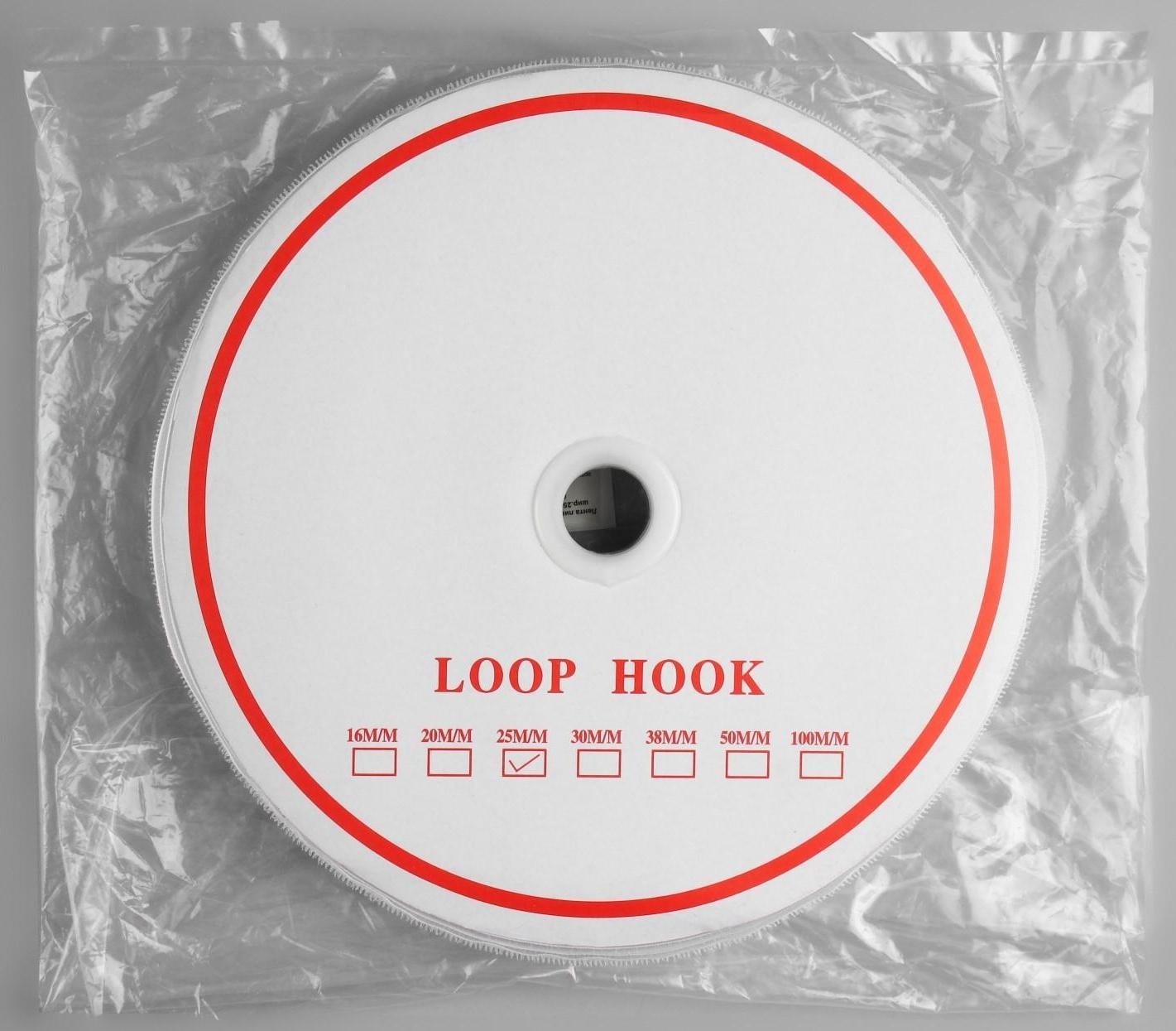 Липучка «Крючок», 25 мм × 25 м, цвет белый