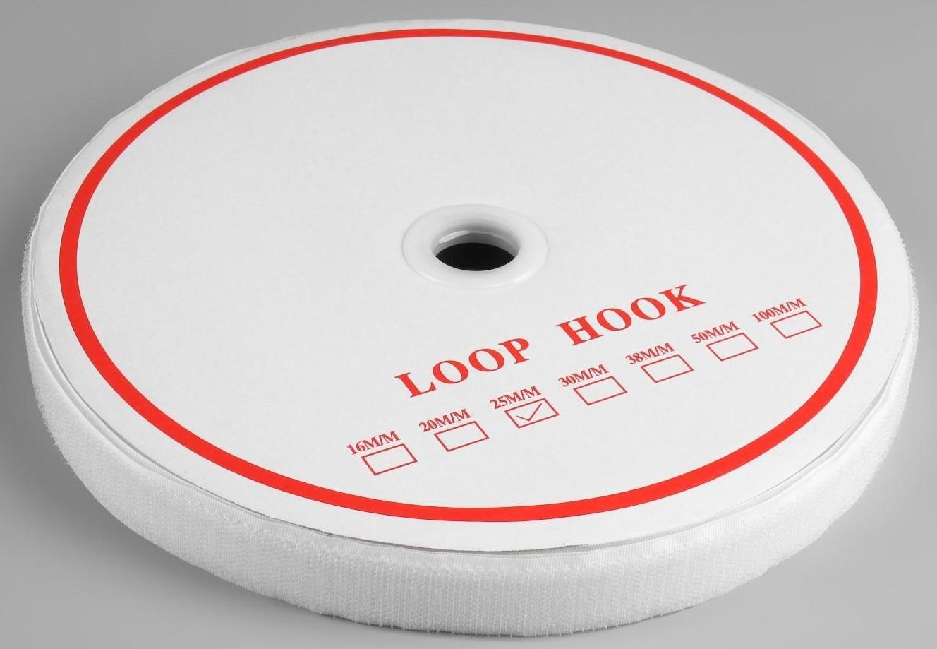 Липучка «Крючок», 25 мм × 25 м, цвет белый