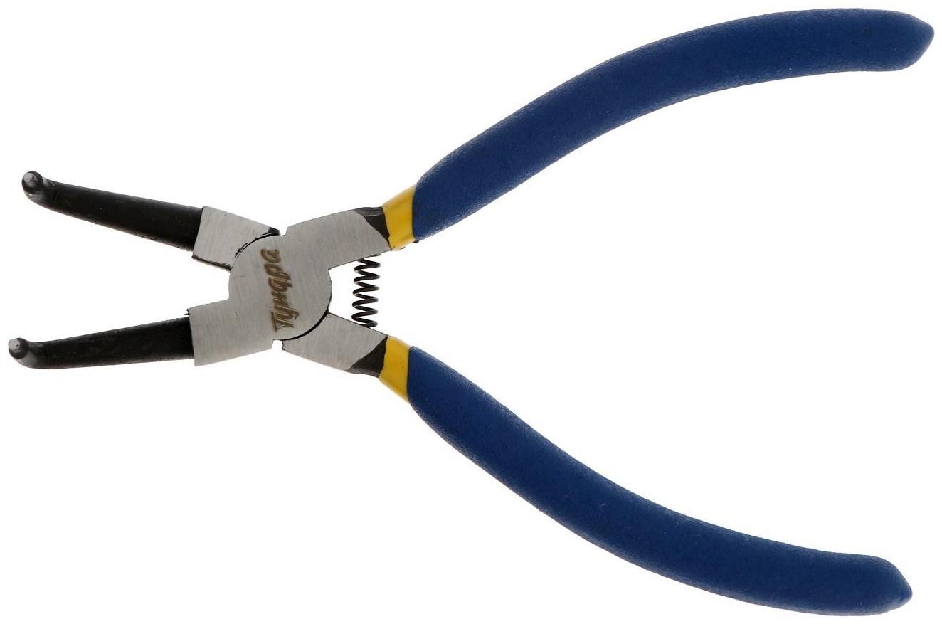 Съемник внутренних стопорных колец ТУНДРА, изогнутые губки на сжим, 150 мм