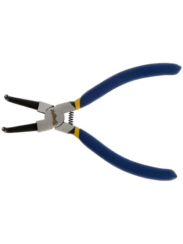 Съемник внутренних стопорных колец ТУНДРА, изогнутые губки на сжим, 150 мм