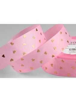 Лента репсовая с тиснением «Сердечки», 25 мм, 23 ± 1 м, цвет розовый №004