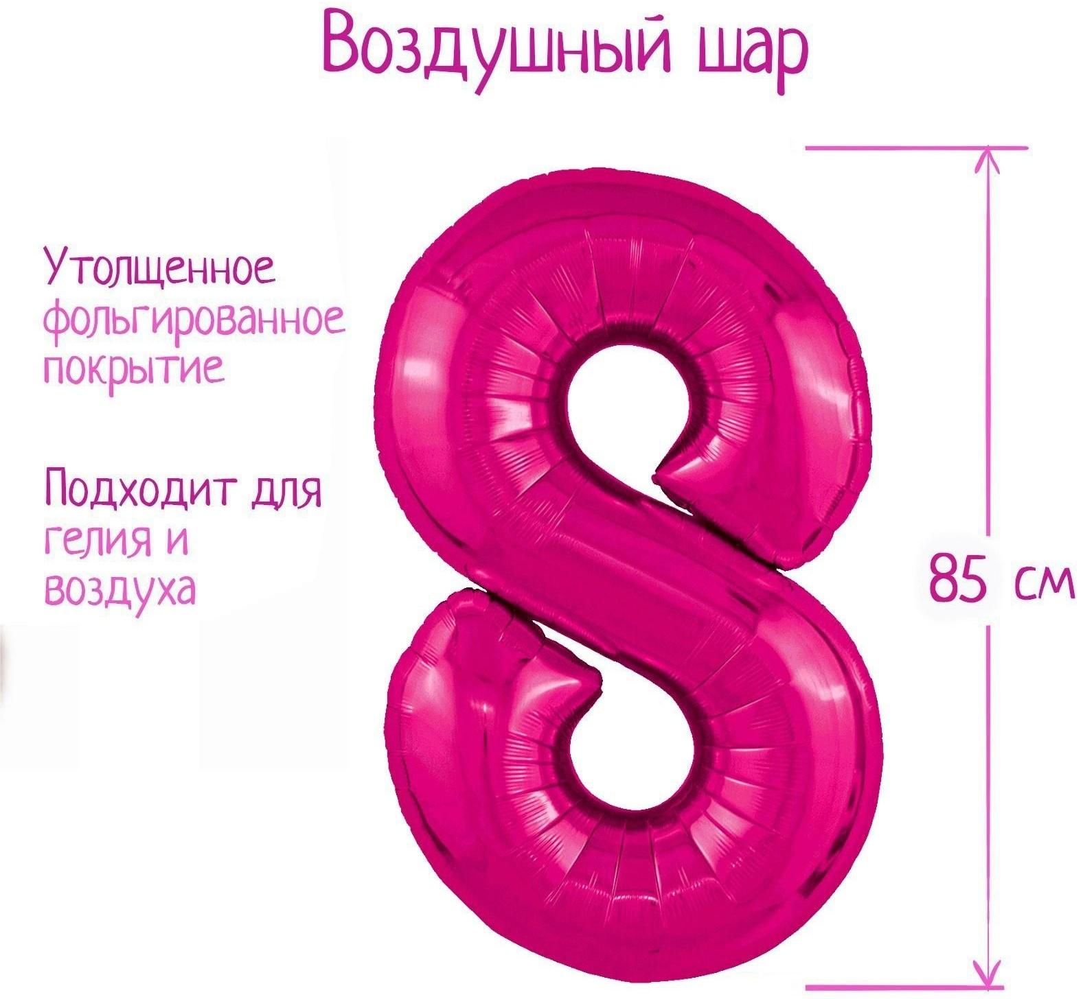 Шар фольгированный 40'' цифра 8, Slim, Фуксия