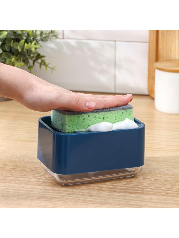 Дозатор для моющего средства с подставкой для губки Raccoon, губка в комплекте, цвет синий