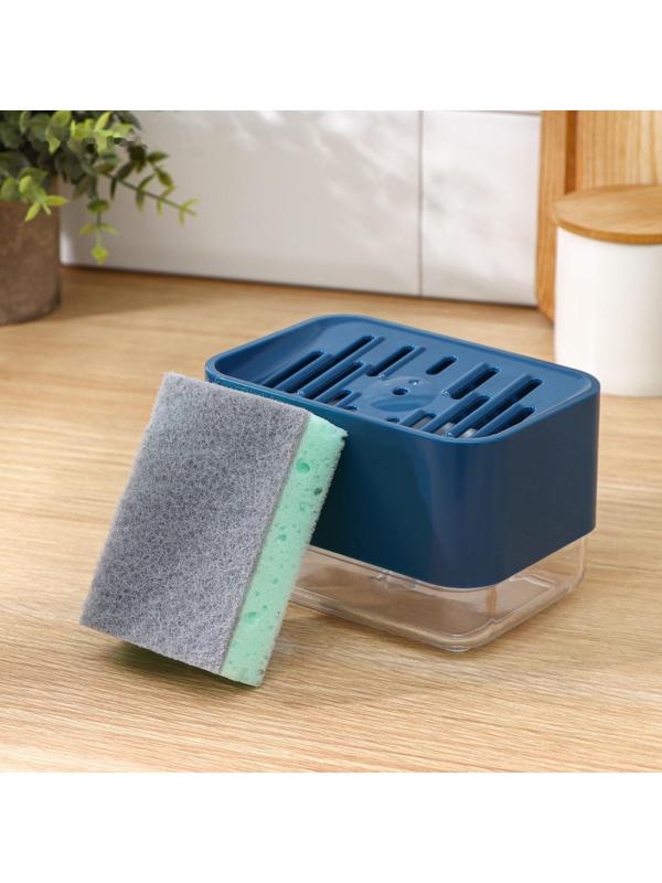 Дозатор для моющего средства с подставкой для губки Raccoon, губка в комплекте, цвет синий