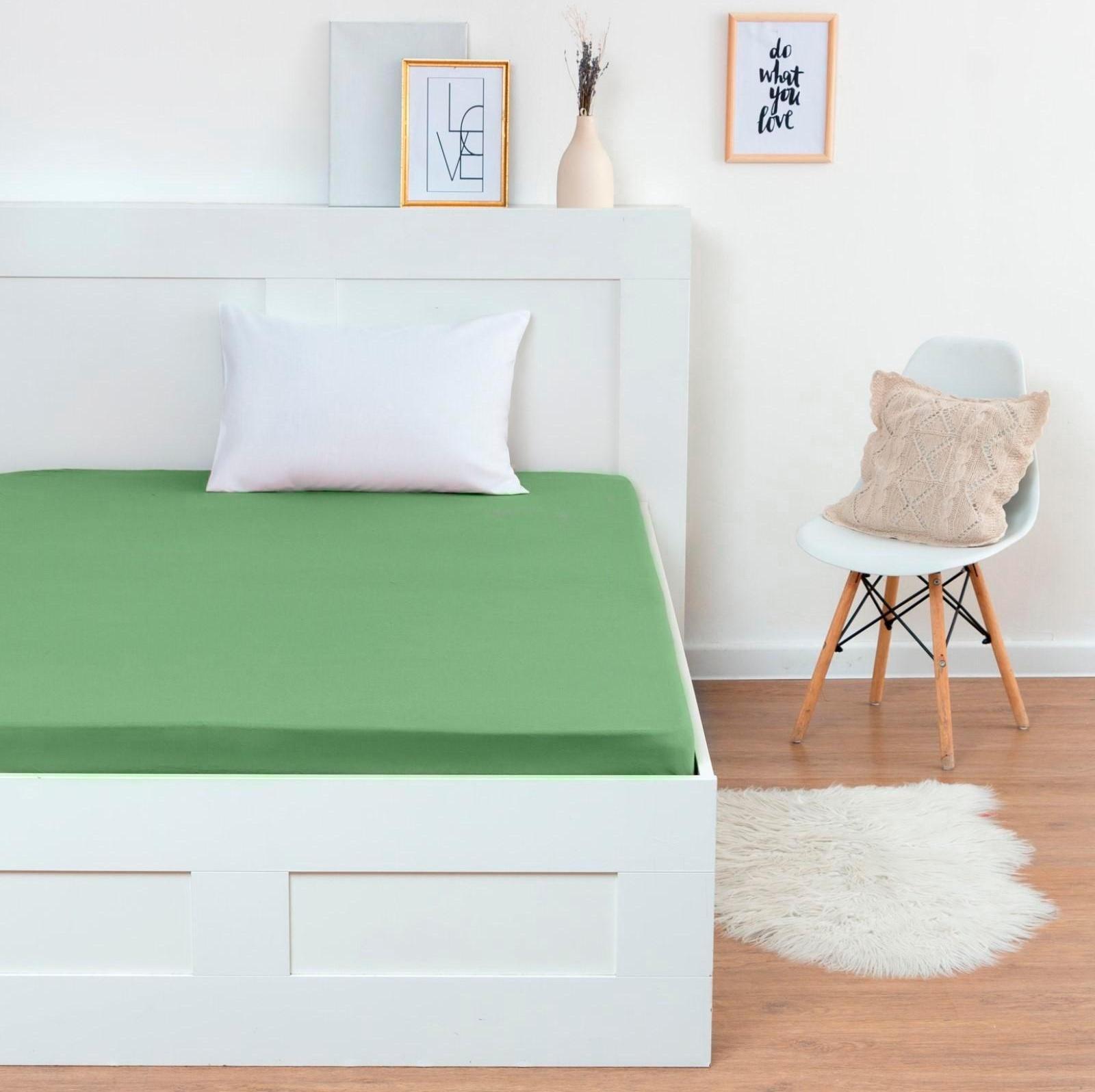 Трикотажная простынь на резинке 140х200х25см хаки кулирка, 120г/м , хлопок 100%