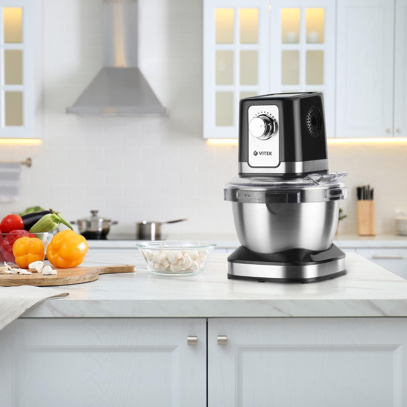 Кухонная машина Vitek VT-1435, 1000 Вт, 4 л, 12 скоростей, 3 насадки, серебристо-чёрная
