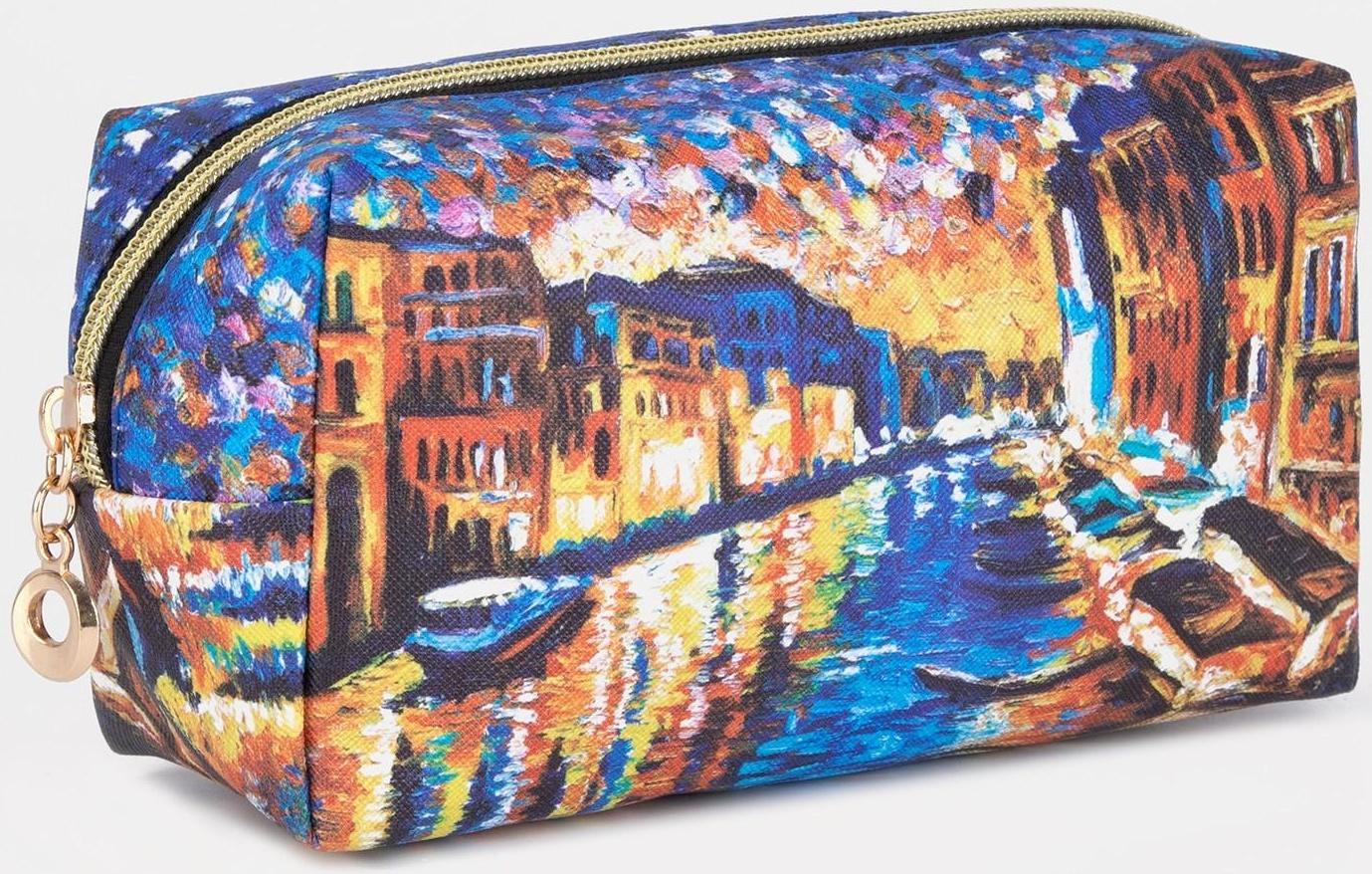 Косметичка на молнии, цвет синий/разноцветный