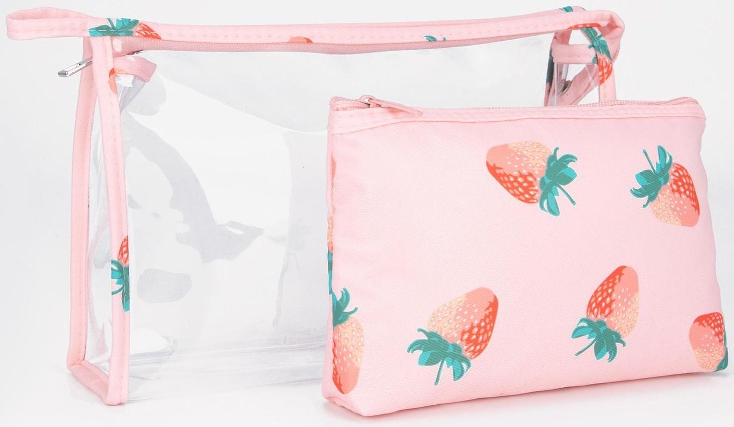 Набор косметичек 2 в 1 на молниях, цвет розовый