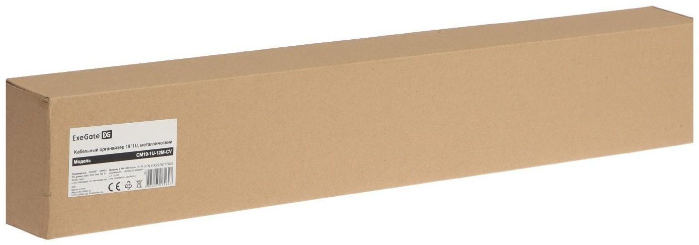 Кабельный органайзер для ПК ExeGate CM19-1U-12M-CV, 2 окна, 12 выходов, металл, чёрный