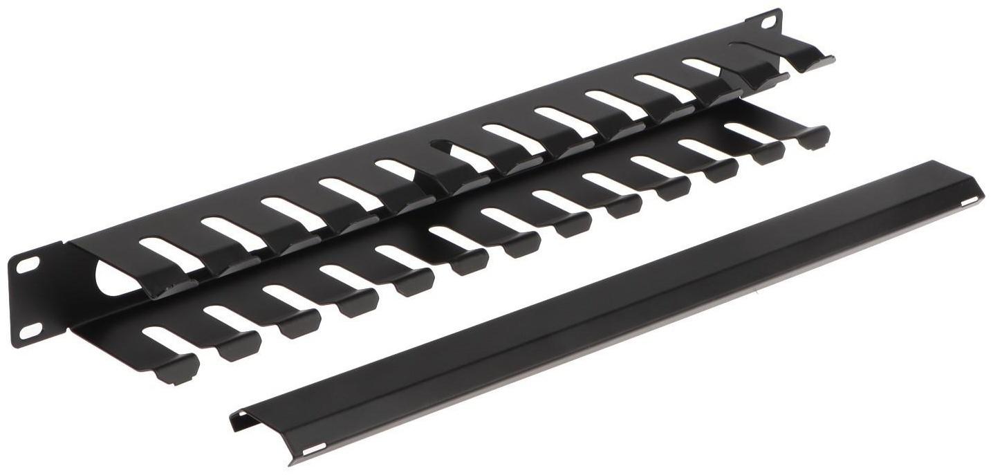 Кабельный органайзер для ПК ExeGate CM19-1U-12M-CV, 2 окна, 12 выходов, металл, чёрный