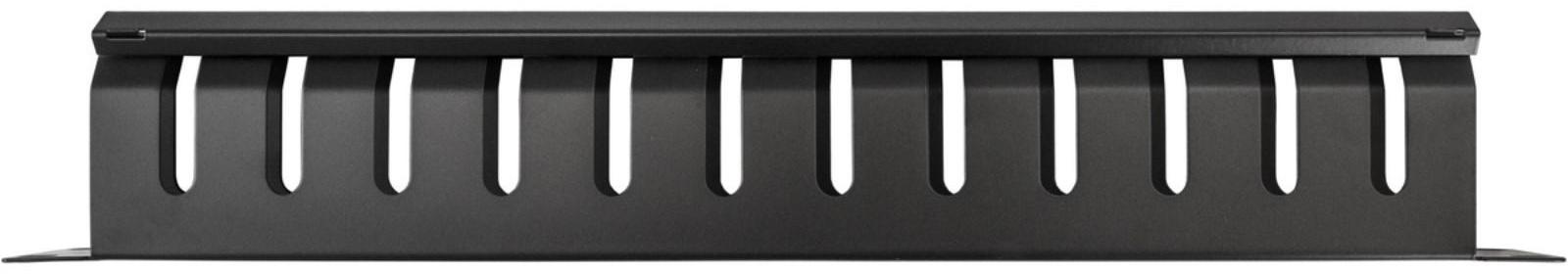 Кабельный органайзер для ПК ExeGate CM19-1U-12M-CV, 2 окна, 12 выходов, металл, чёрный