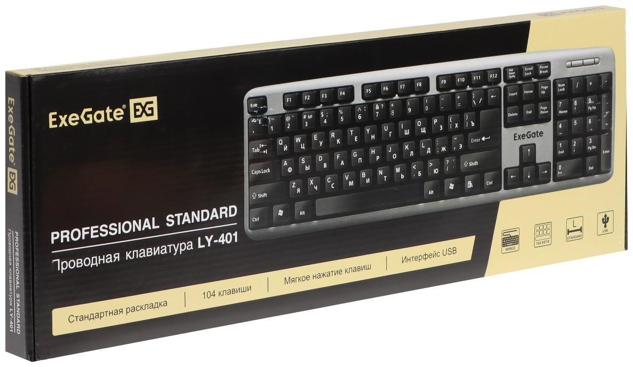 Клавиатура ExeGate Professional LY-401, проводная, мембранная, 104 клавиши, USB, чёрная