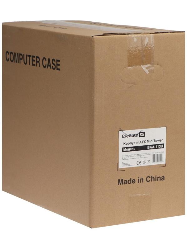 Корпус ExeGate BAA-113U, без БП, mATX, 2хUSB 2.0, 1хUSB 3.0, чёрный