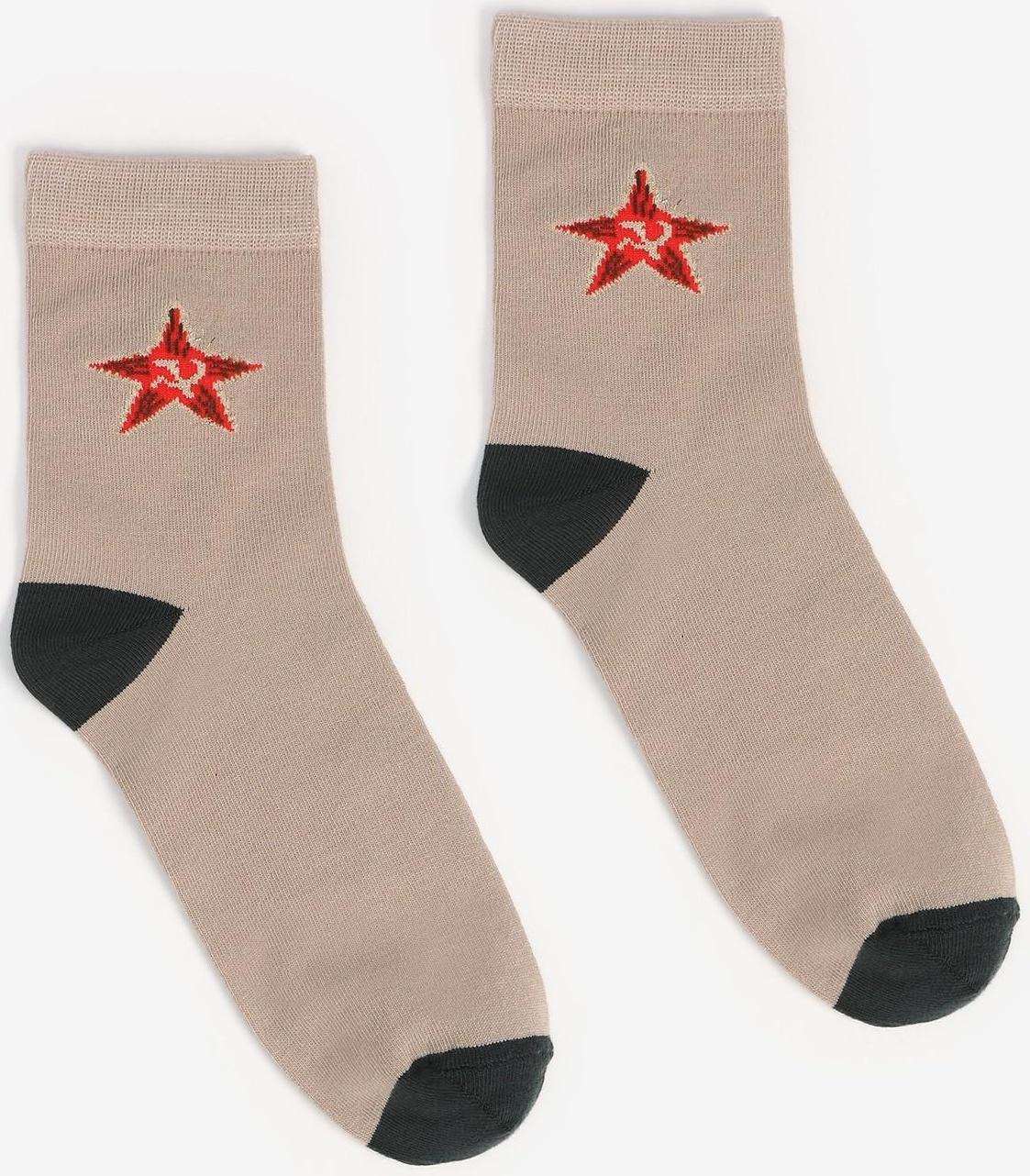 Носки мужские, цвет хакки бежевый/звезда, размер 44-45