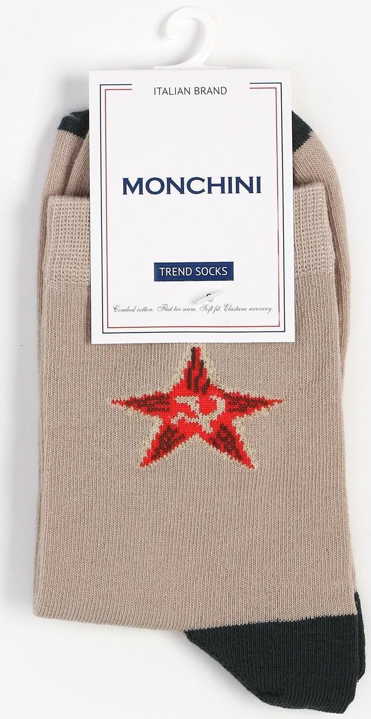 Носки мужские, цвет хакки бежевый/звезда, размер 44-45