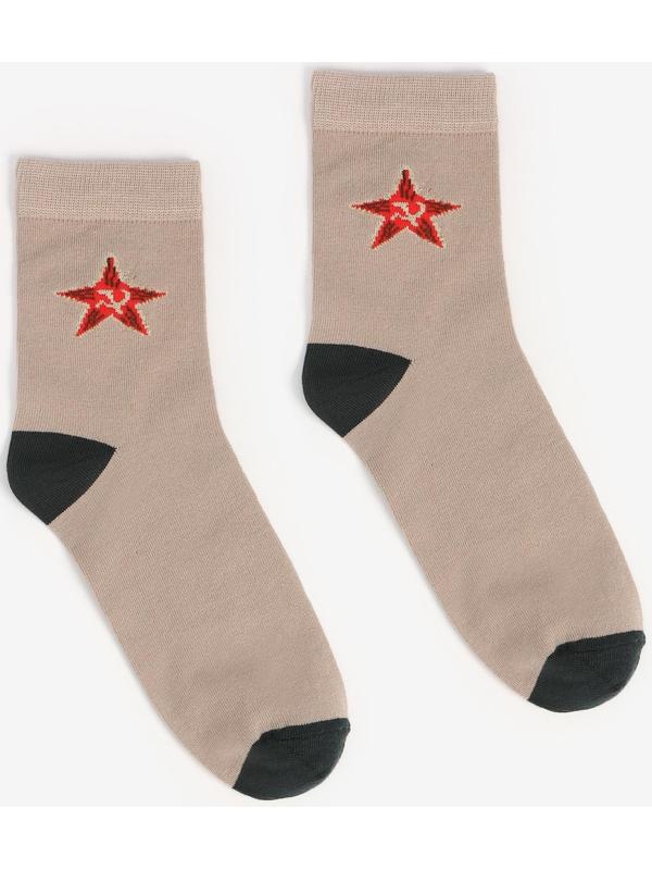 Носки мужские, цвет хакки бежевый/звезда, размер 44-45