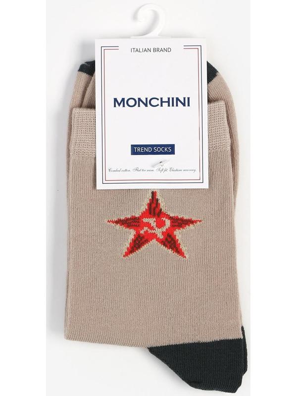 Носки мужские, цвет хакки бежевый/звезда, размер 44-45