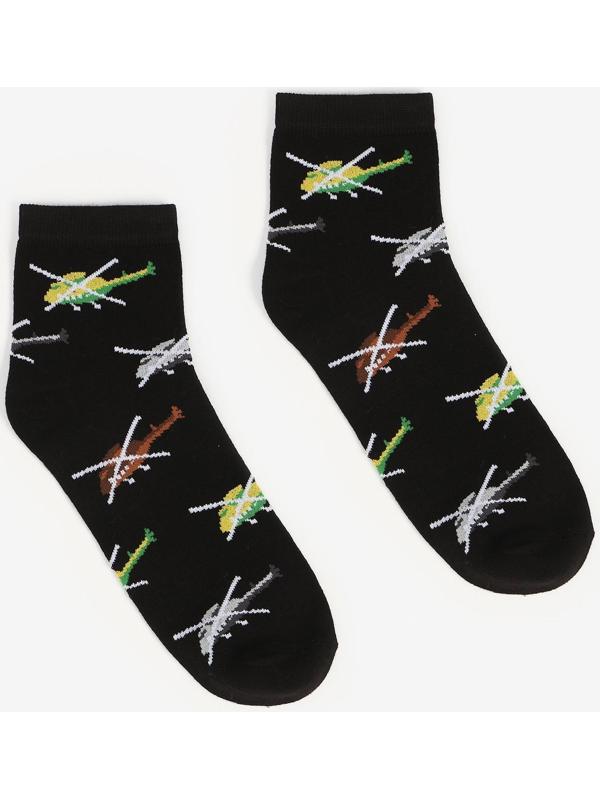 Носки мужские, цвет чёрный/вертолеты, размер 42-43