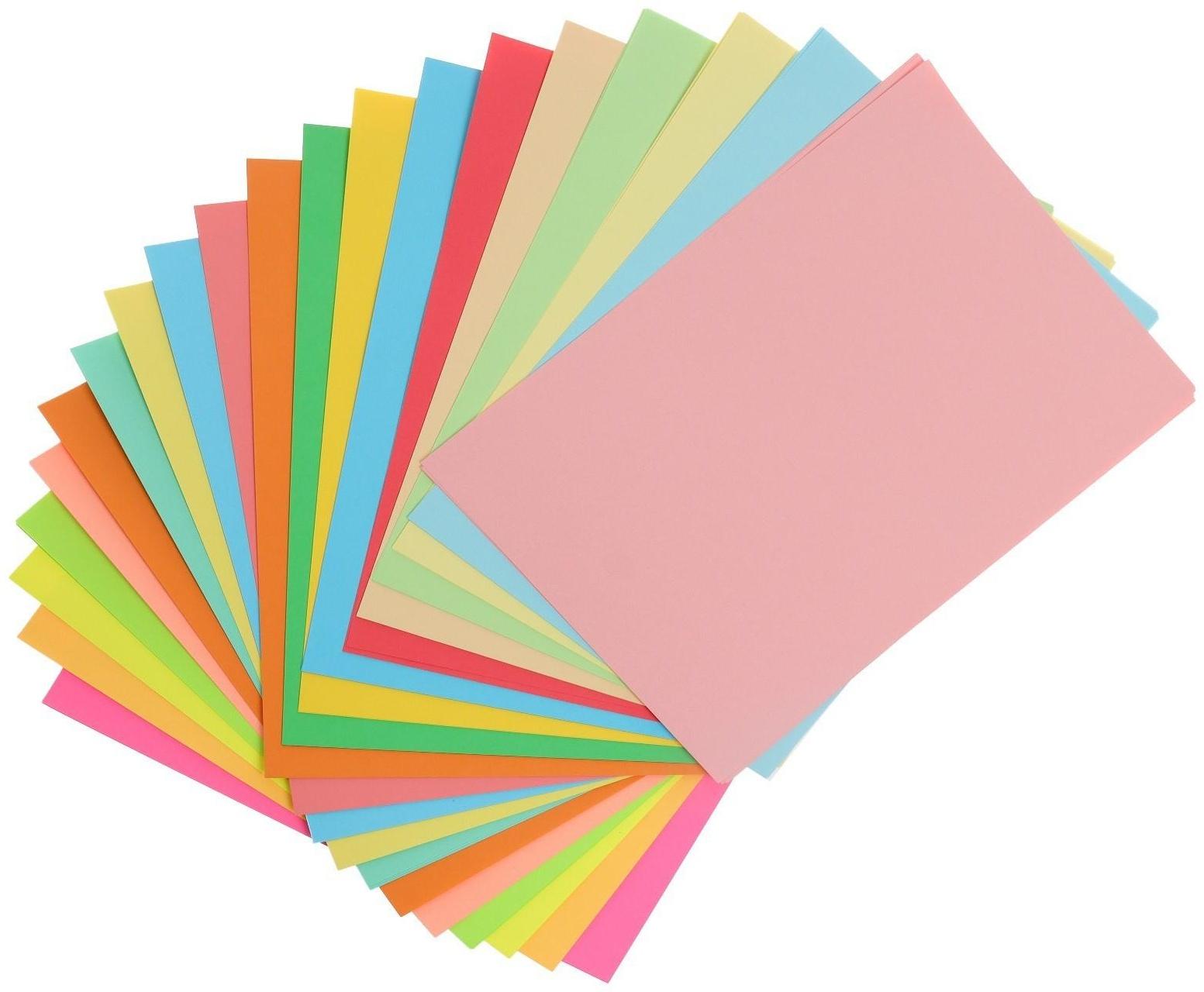 Бумага цветная А4 100л Calligrata Пастель + интенсив + неон + умеренный МИКС 20цв 80г/м2