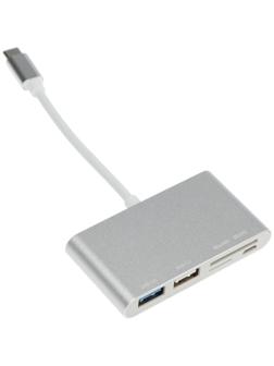 Адаптер Red Line Lite, Type-C - 2 USB/microUSB/microSD/SD, серебристый