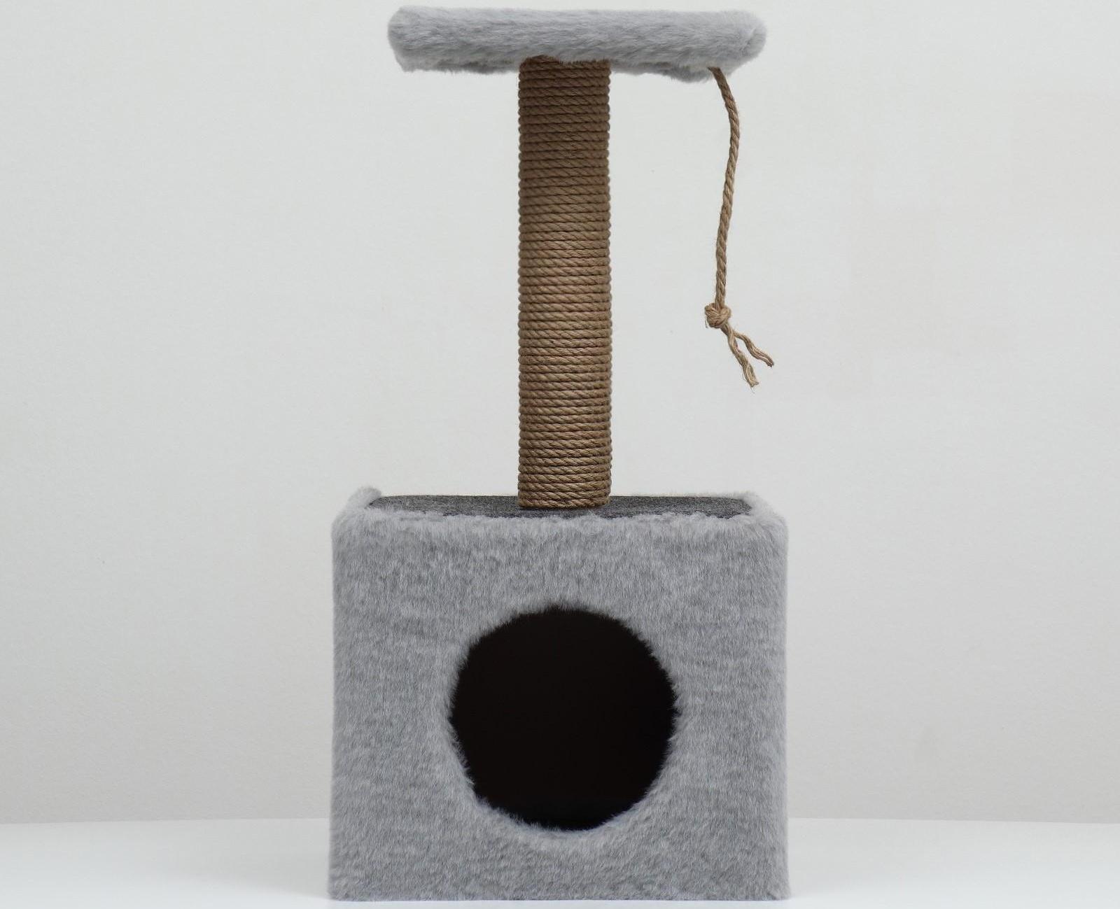 Домик для животных с полкой, джут, 32 х 32 х 64 см, серый