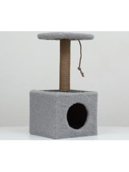 Домик для животных с полкой, джут, 32 х 32 х 64 см, серый