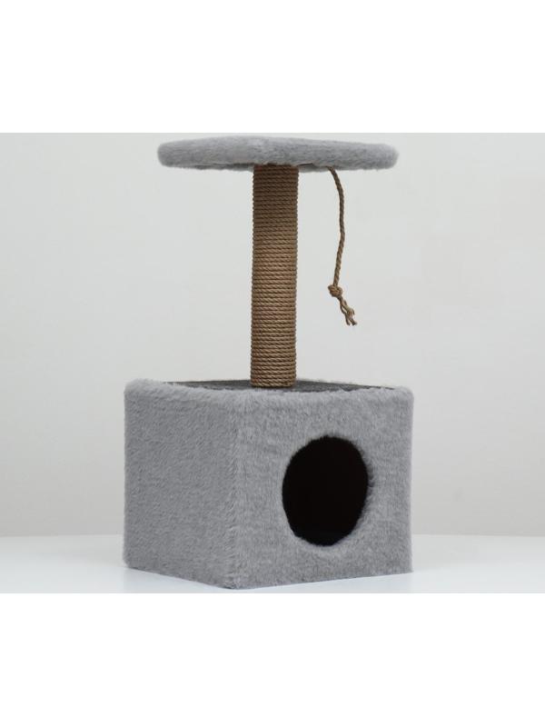 Домик для животных с полкой, джут, 32 х 32 х 64 см, серый