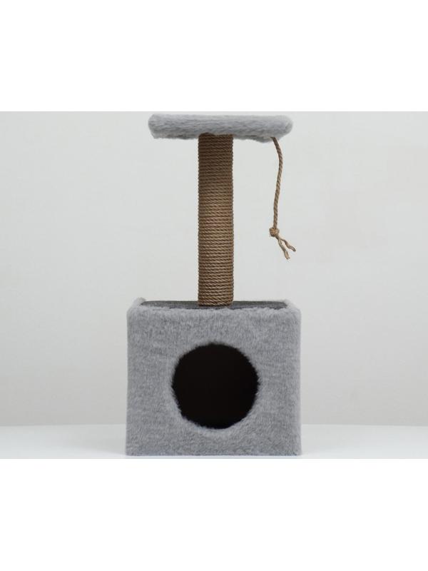 Домик для животных с полкой, джут, 32 х 32 х 64 см, серый