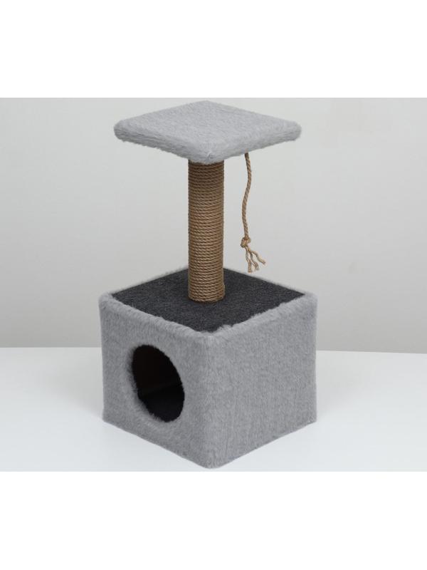 Домик для животных с полкой, джут, 32 х 32 х 64 см, серый