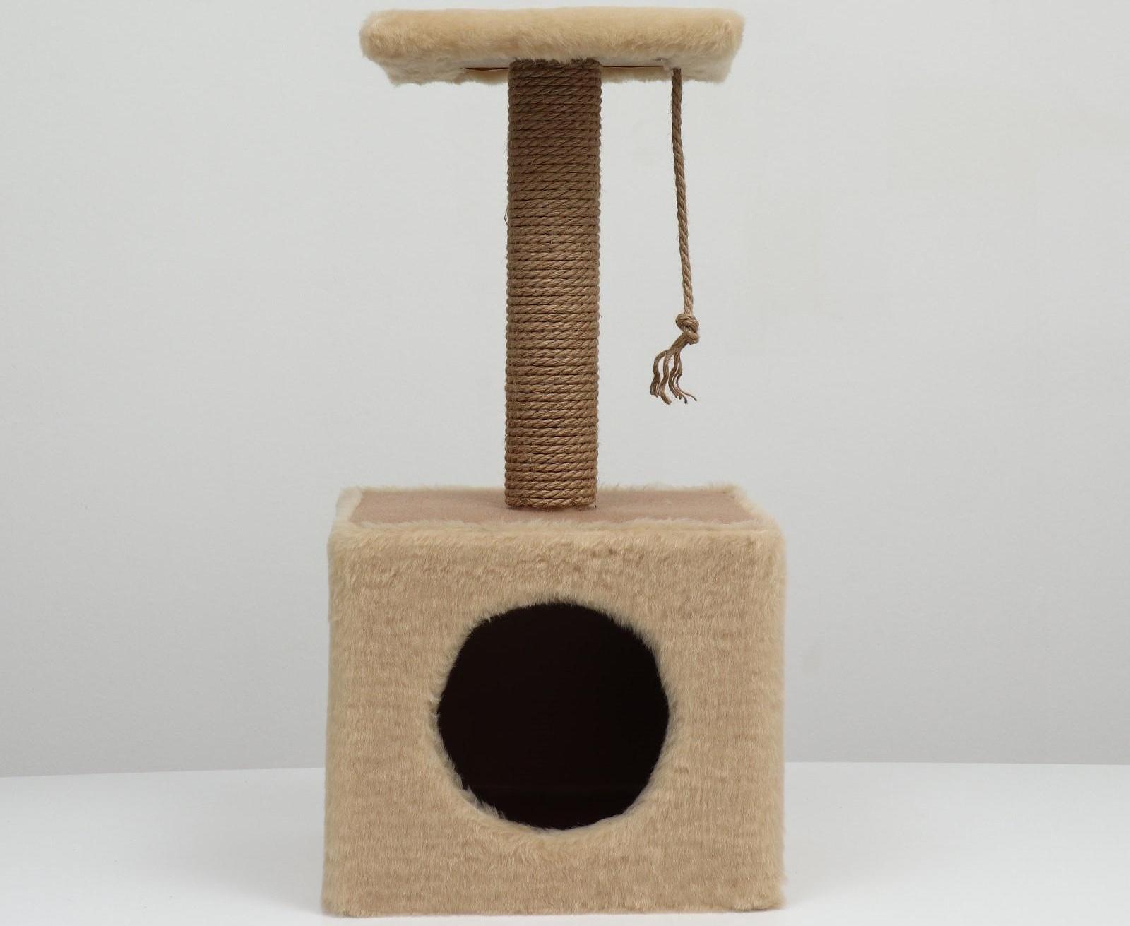 Домик для животных с полкой, джут, 32 х 32 х 64, бежевый