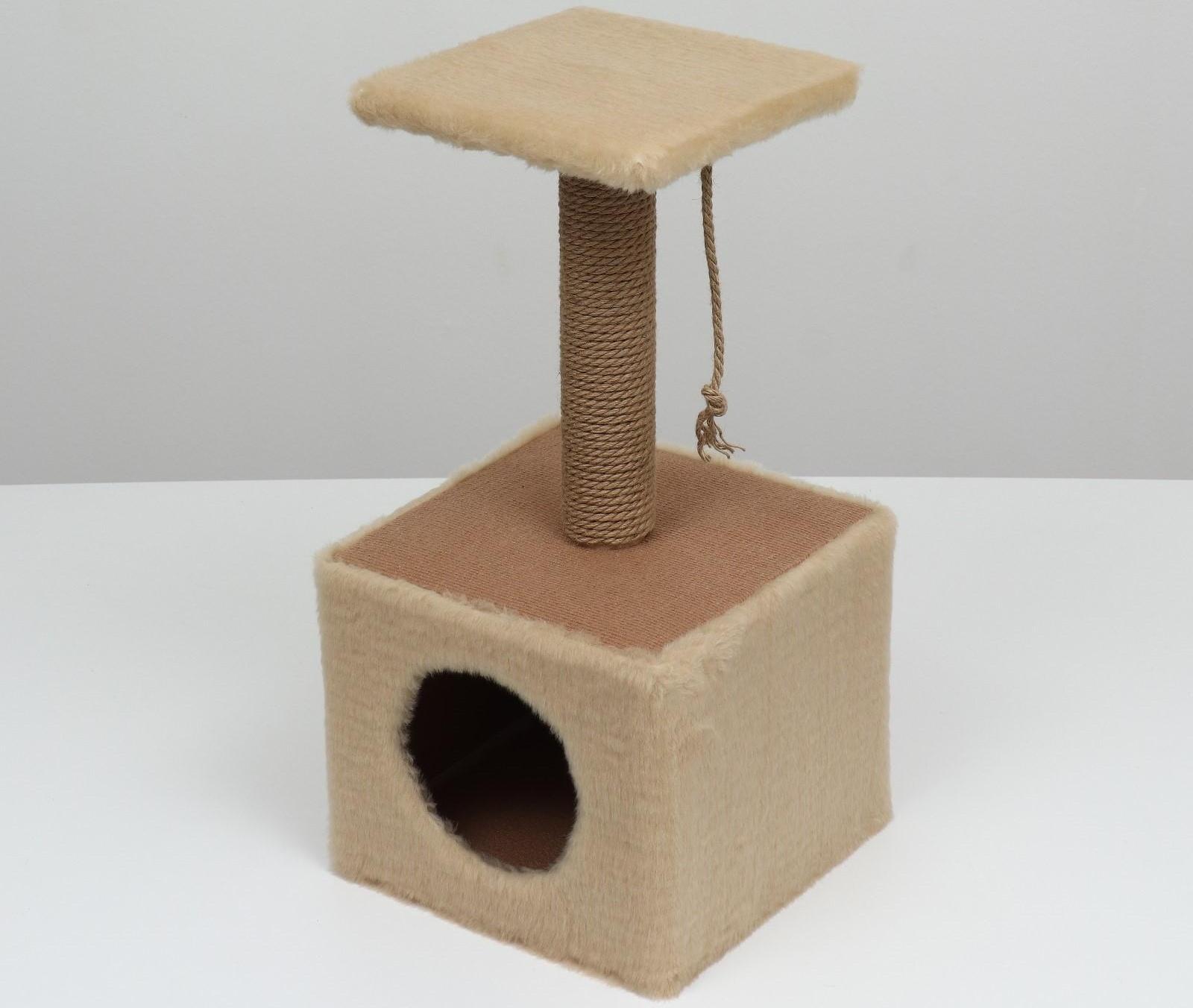 Домик для животных с полкой, джут, 32 х 32 х 64, бежевый