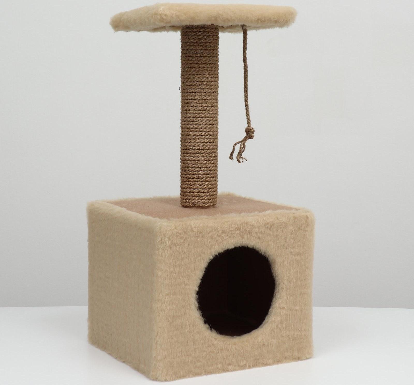 Домик для животных с полкой, джут, 32 х 32 х 64, бежевый