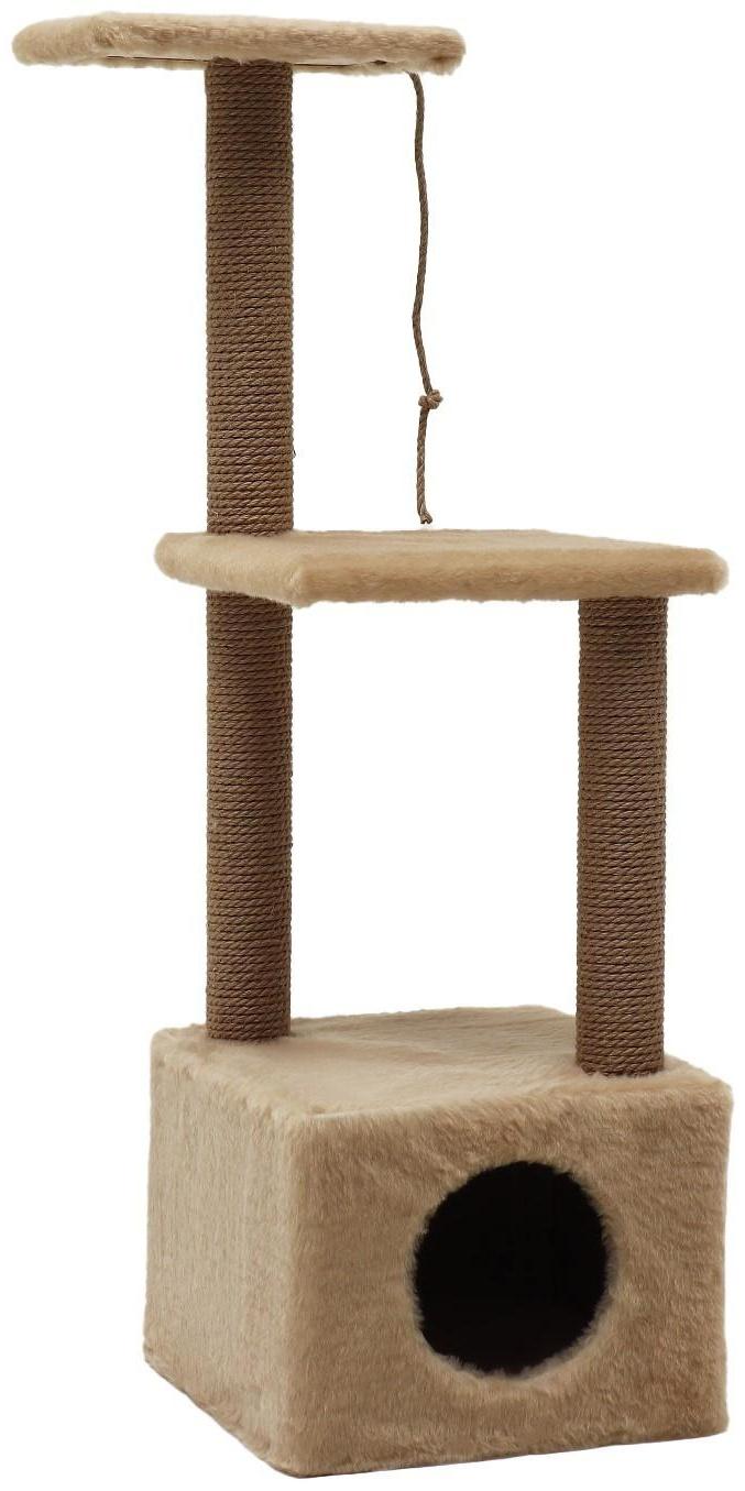 Домик для кошек с двумя полками и ковролином, джут, 37 х 37 х 111 см, бежевый