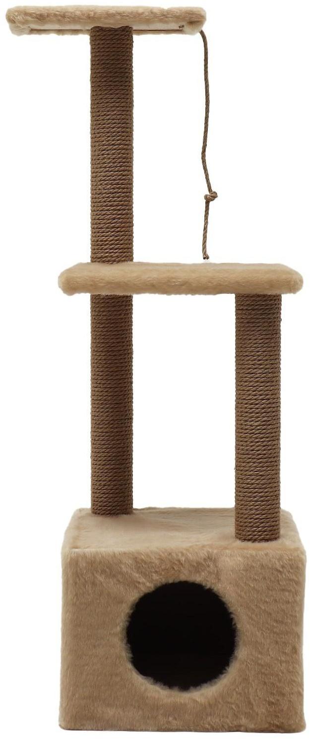 Домик для кошек с двумя полками и ковролином, джут, 37 х 37 х 111 см, бежевый