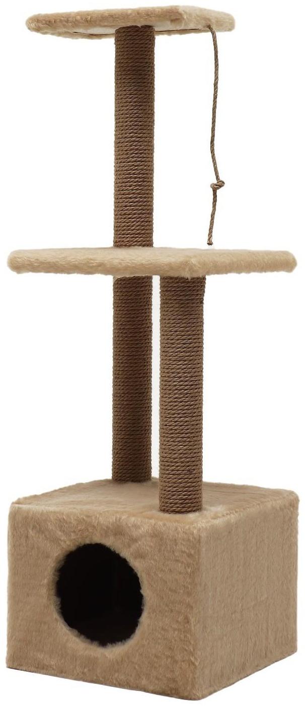 Домик для кошек с двумя полками и ковролином, джут, 37 х 37 х 111 см, бежевый