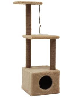 Домик для кошек с двумя полками и ковролином, джут, 37 х 37 х 111 см, бежевый