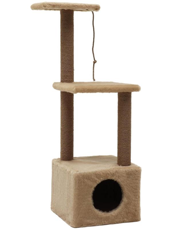 Домик для кошек с двумя полками и ковролином, джут, 37 х 37 х 111 см, бежевый