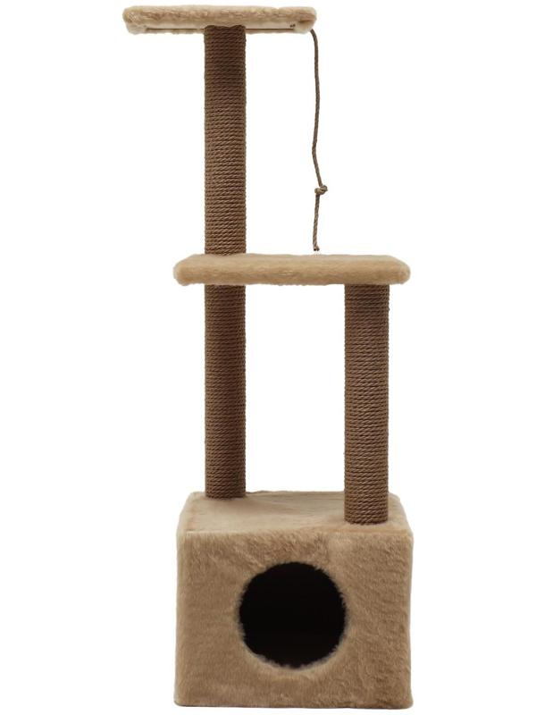 Домик для кошек с двумя полками и ковролином, джут, 37 х 37 х 111 см, бежевый
