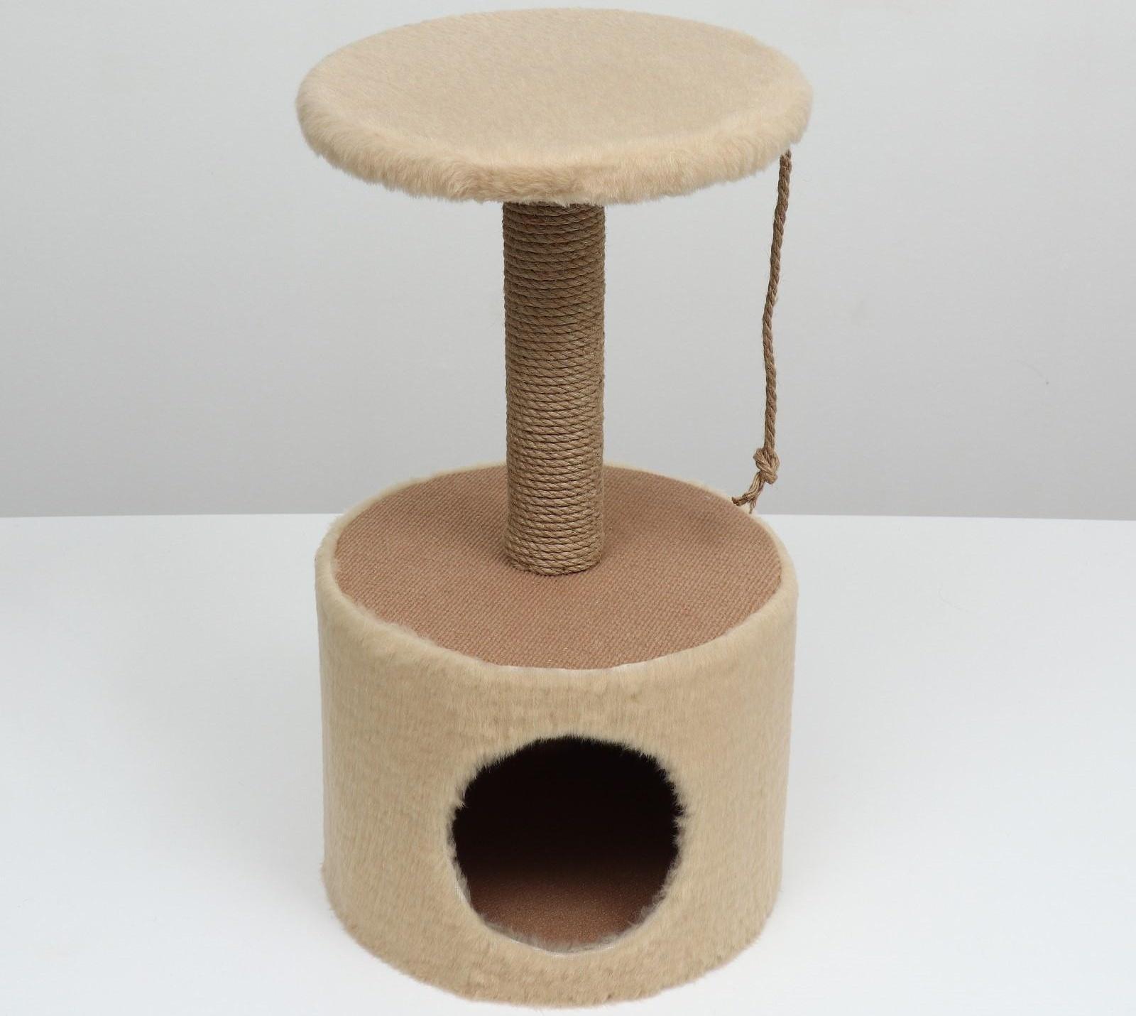 Домик с когтеточкой круглый, джут, 35 х 35 х 64 см, бежевый