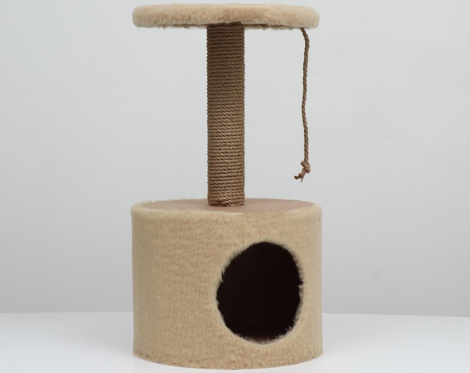 Домик с когтеточкой круглый, джут, 35 х 35 х 64 см, бежевый
