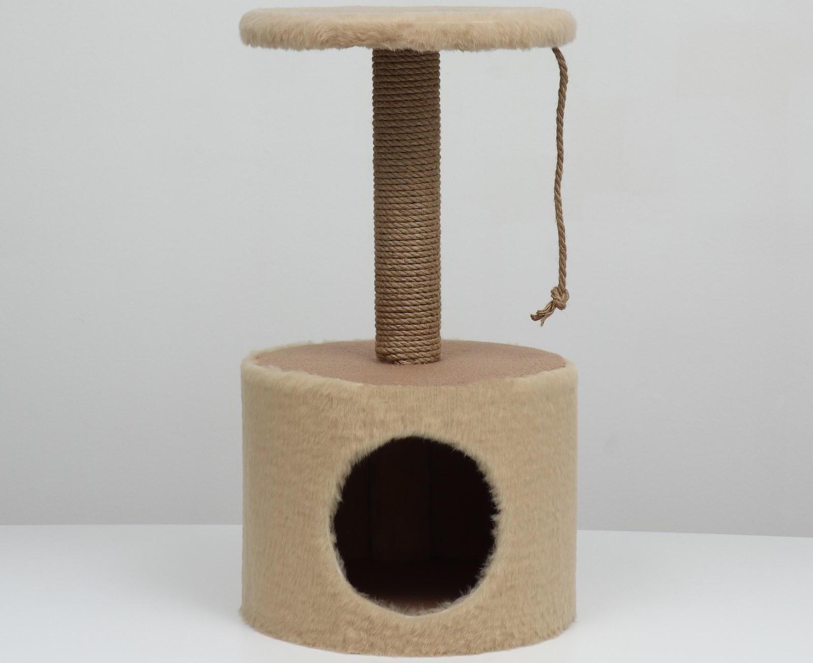 Домик с когтеточкой круглый, джут, 35 х 35 х 64 см, бежевый