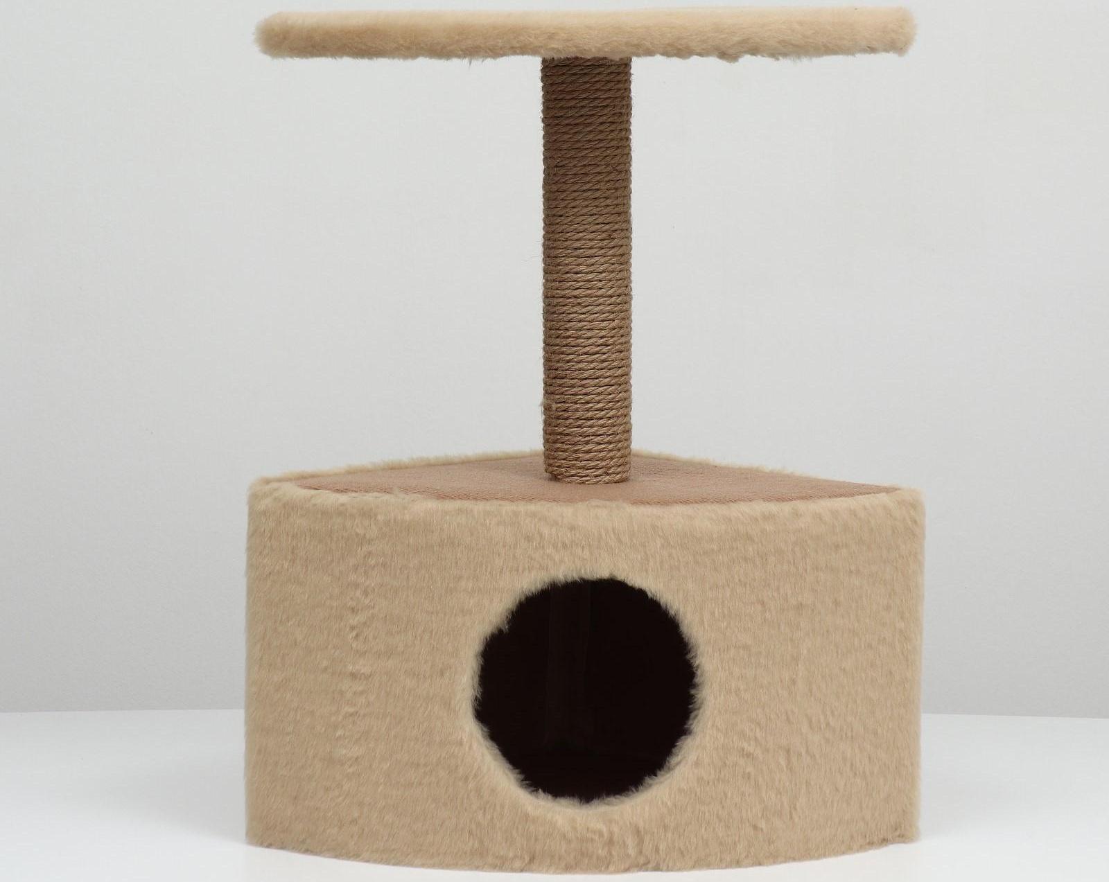 Домик угловой для животных, джут, 35 х 35 х 64 см, бежевый